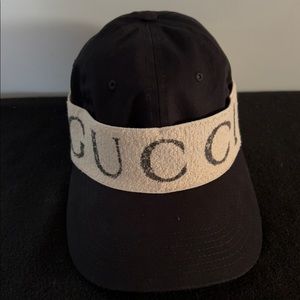 Authentic Gucci Black Logo Gabardine Headband Baseball cap hat.🥳SOLD🥳